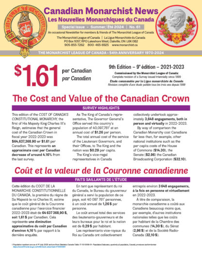 Special issue of Canadian Monarchist News - The Cost of the Canadian Monarchy